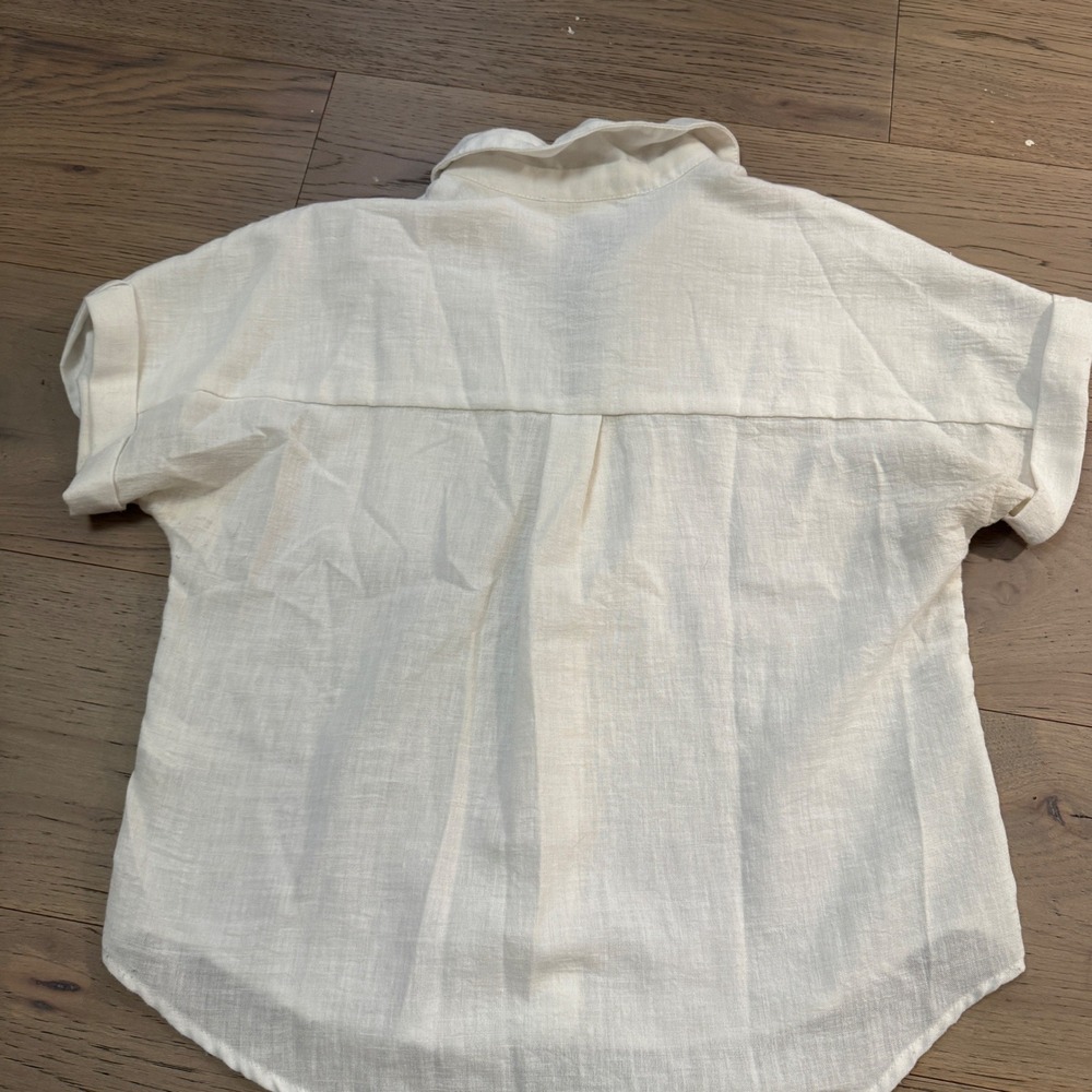 Monteau Los Angeles Womens Small Cream Short Sleeve Button Down Textured Shirt - Picture 3 of 5